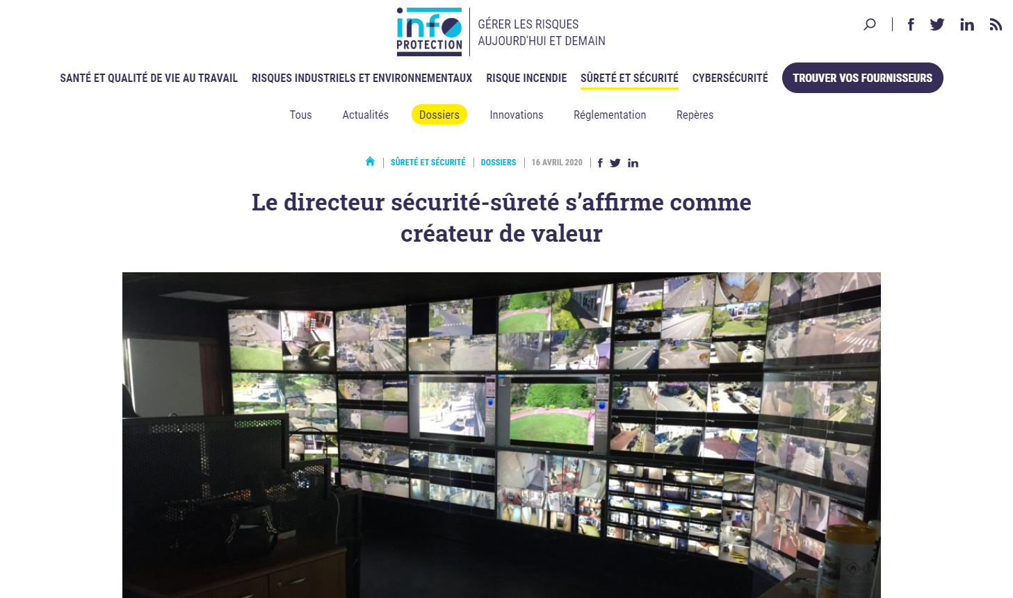 Article d’Infoprotection.fr : « Le directeur sécurité-sûreté s’affirme comme créateur de valeur »