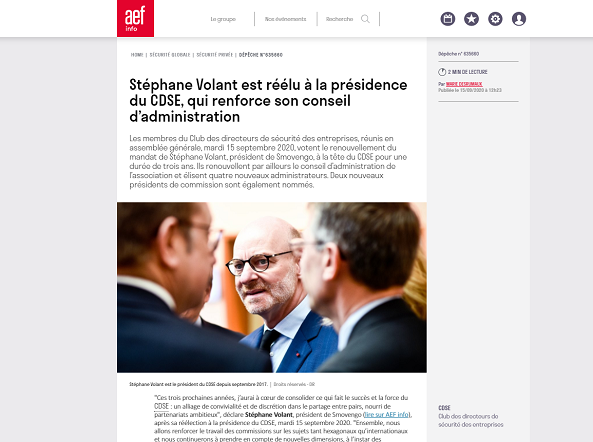AG 2020 du CDSE : AEF Info se fait l’écho de la réélection de Stéphane Volant