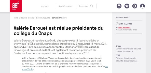 La réélection de Stéphane Volant en tant que vice-président du collège du CNAPS est dans AEF Info